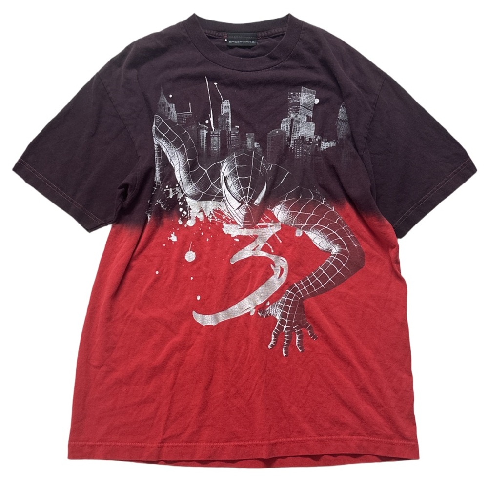 '07 SPIDER MAN 3 men's red/burgundy graphic tie-dye movie promo tee, M-L.